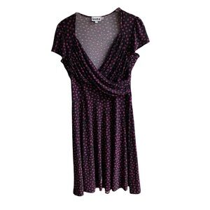 Leota Lula Midi Dress Size L Twilight Dot Jersey Sweetheart Neck Draped A-Line